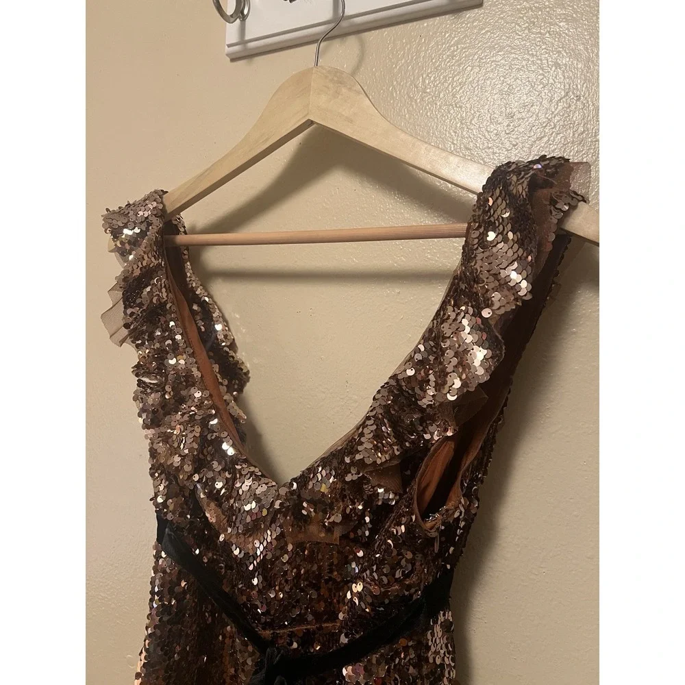 Anthropologie Free People Siren Sequin Mini Dress Lined Cocktail‎ Party Bronze 4